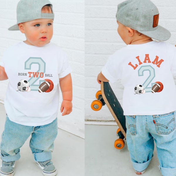 Personalized Born Two Ball Birthday Shirt, 2nd Birthday sports Outfit, Custom Birthday Shirt for Toddler, Personalized Born 2 ball Party Tee