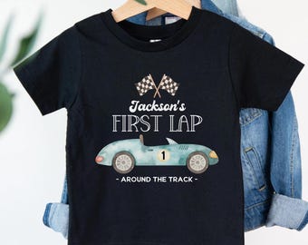 First Lap Around the Track Birthday Shirt, Personalized 1st Birthday Shirt, Race Car Birthday Party, Cars Matching Family Birthday Shirt