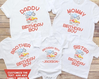 Custom Monster Truck Birthday Shirt, Monster Truck Family Matching Tee, Personalized Birthday Shirts for Kids and Family Party Personalized