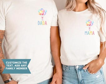 Matching Family Birthday Shirts, Rainbow Balloon Birthday Outfit, Mom Dad Kids Birthday Tops, Colorful Party Shirts, Family Celebration Tees