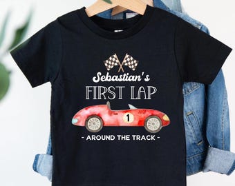 First Lap Around the Track Birthday Shirt, Personalized 1st Birthday Shirt, Race Car Birthday Party, Cars Matching Family Birthday Shirt