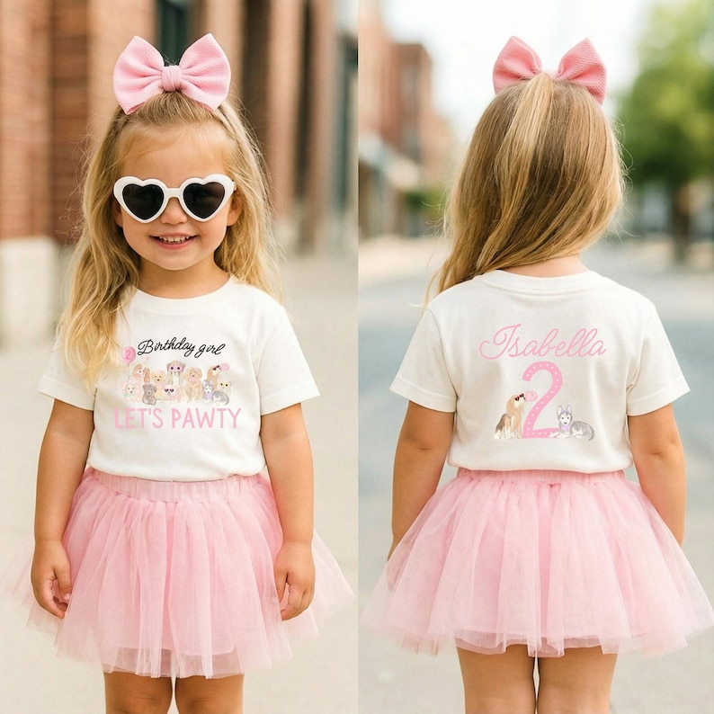 Custom Puppy Party Shirts Family Dog Birthday Matching Outfits Personalized Let’s Pawty Girl Shirt Puppy Birthday Party Outfit Shirt Bild 1