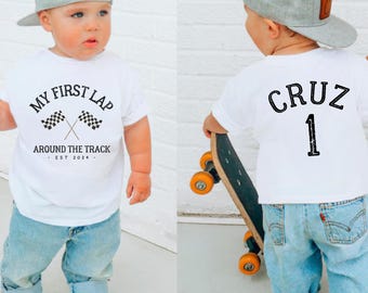 First Lap Around the Track Birthday Shirt, Personalized 1st Birthday Shirt, Race Car Birthday Party, Cars Matching Family Birthday Shirt
