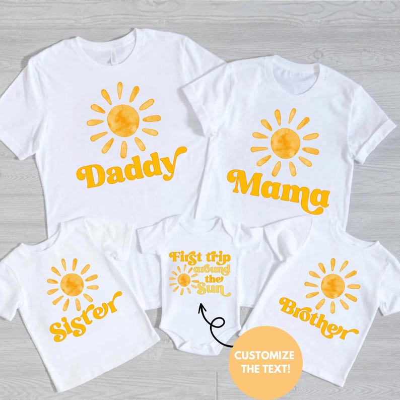 T-shirts soleil fête du premier anniversaire, T-shirts maman et moi, T-shirts famille assortis, T-shirts famille assortis, Premier voyage autour du soleil image 5
