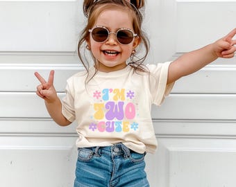 Two cute shirt, 2nd birthday shirt, birthday girl shirt, 2nd birthday outfit, toddler birthday shirt, retro groovy birthday girl, 2 years