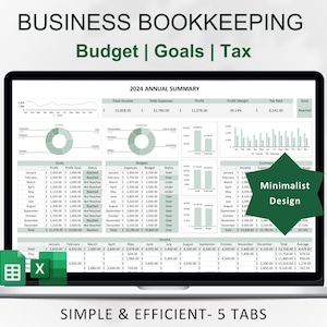Small Business Bookkeeping Spreadsheet | Financial Template | Sales Tax Tracker | Budget Planner | Income and Expense | Accounting Template