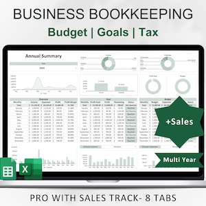 Small Business Bookkeeping Spreadsheet | Financial Template | Sales Tax Tracker | Budget Planner | Income and Expense | Sales Tracker