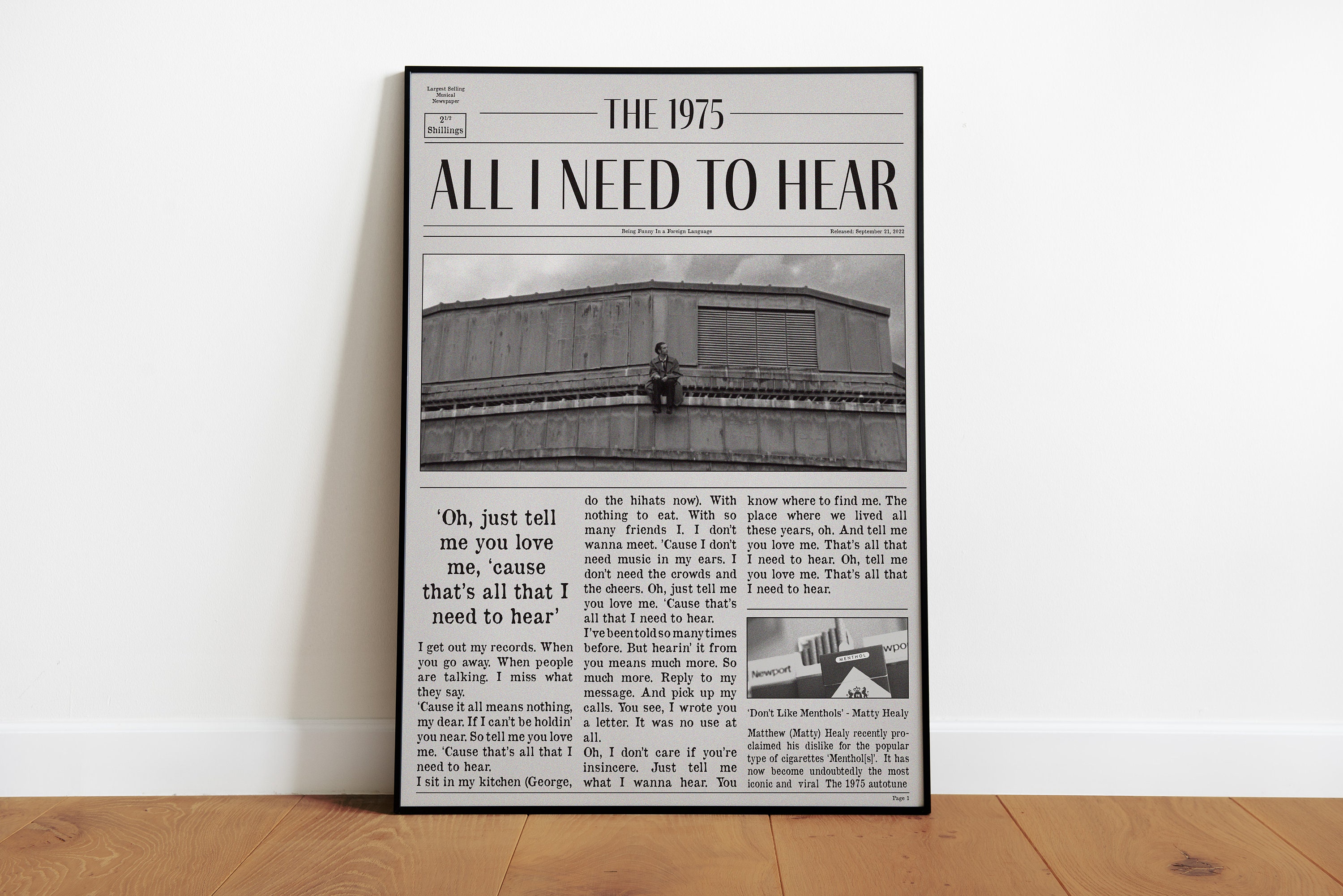 Discover The 1975 'All I Need To Hear' Inspired Poster, Retro Newspaper Art Vibe