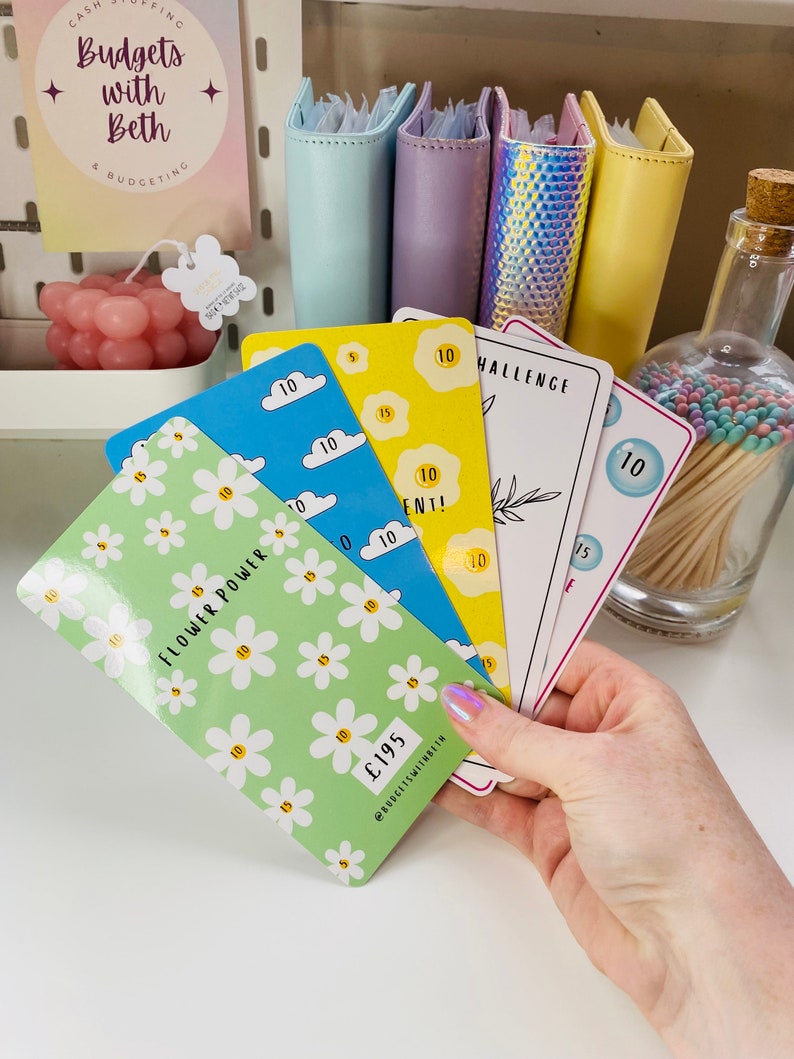 Laminated Savings Challenge Tracker – Cash Stuffing Wallet Insert image 1