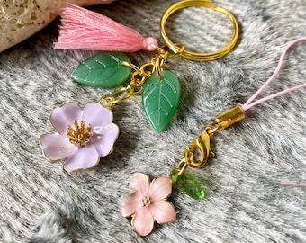 Sakura Keychain, Handmade Sakura Charm, Cherry Blossom, Sakura Cherry Blossom, Kawaii Key Ring, Pink Keychain 3D, Tassel, Gift for Girl
