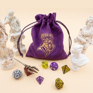 Lila Samt Würfel Tasche,süßer Samt Beutel,Poseidon Logo Kordelzug Beutel,Samt Tarot Karte Tasche,Samt Dnd Würfelbeutel,Samt Kordelzug