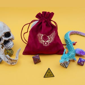 Red Velvet Skull Dice Bag: D&D RPG Tabletop Game Pouch