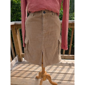 Vintage Ralph Lauren Cargo Corduroy Skirt Cotton 6 Beige Tan Midi