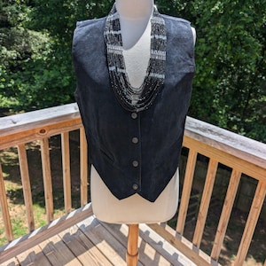Vintage Suede Vest Black Western Women&#39;s Large Festival Buttons