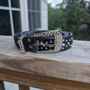 Vintage Embossed Belt Jeweled Rhinestones Silver Buckle Blind Western Cowgirl XL