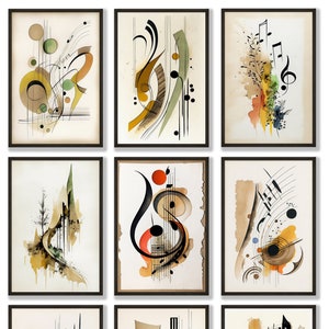 9-Piece Mid-Century Modern Art Bundle, Music Motif Posters, Art Deco Music Prints, Music Gallery Wall Set, Digital Download