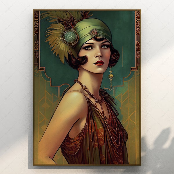 Art Deco Flapper Girl, Art Deco Posters, Vintage Art, Printable Art, Modern Wall Decor, Instant Decor, Digital Download