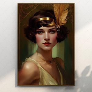 Póster Art Deco de chica flapper: impresión de arte mural con retrato El gran Gatsby Regalo de los años 20 Locos años 20