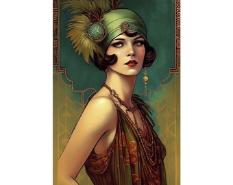 Flapper Girl Art Deco Collection Bundle Portrait Wall Art Print Great ...