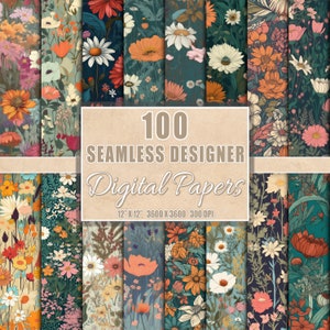 Floral Seamless Pattern Digital Paper Set Floral Trendy Patterns Commercial Use License