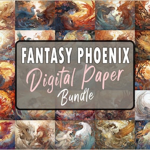 Fantasy Phoenix - Digital Paper BUNDLE, Phoenix Journal, Printable Scrapbook Papers, Fantasy Journal