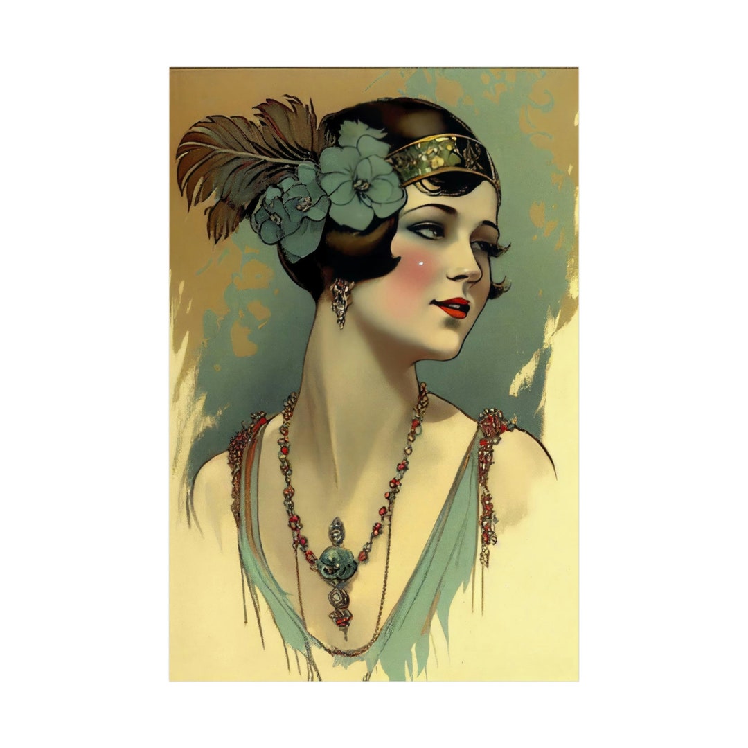 Flapper Girl Art Deco Poster - Portrait Wall Art Print Great Gatsby ...
