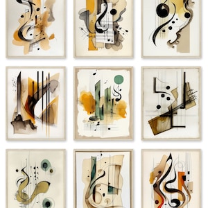 Pacote de 10 peças de arte moderna de meados do século, pôsteres com motivos musicais, impressões musicais Art Déco, conjunto de parede para galeria de música, download digital