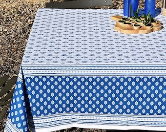 Provence Tischdecke 160x250 cm CALISSONS blau_weiss aus Baumwolle für Haus & Garten