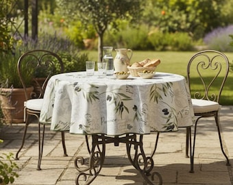 Runde Garten Tischdecke Ø160cm Oliven Provence offwhite pflegeleicht bügelfrei für Haus & Garten