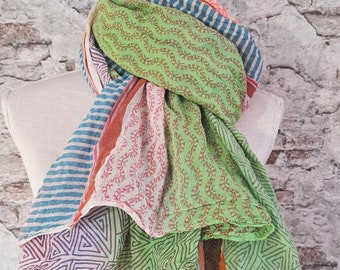 Women's scarf cotton multicolored neon with tassels 100 x 180 cm