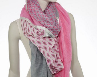 Großes Damentuch Umschlagtuch rosa weiß 180x180 cm Seide + Baumwolle
