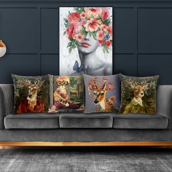 Couchkissen Bezug Gobelin Tiermotiv 45x45 cm mit Baumwolle