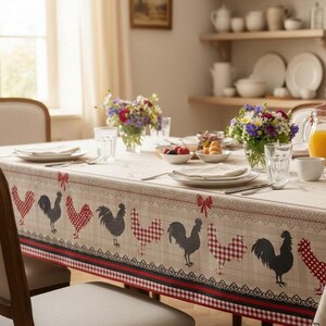 Tischdecke Ostern Hühner rechteckig Länge: 240 / 300 / 350 cm Landhaus rot beige