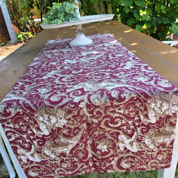 Tischläufer Handarbeit 50x132 cm klassische Ornamente bordeaux aus Baumwolle