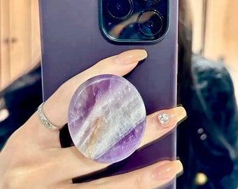 Cute Natural Oval Gemstone Phone Grip Kindle Grip, Worry Stone, Rose Quartz, Red Jasper,Amethyst,Sodalite