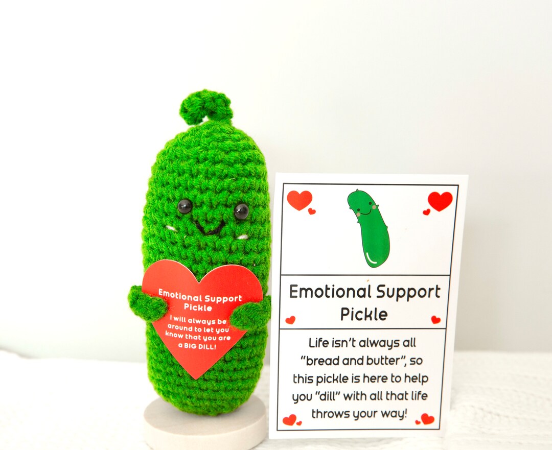 Emotional Support Pickle & Positive Crochet Animals - Funny Encouraging Plush Dolls For Stress Relief & Gifts