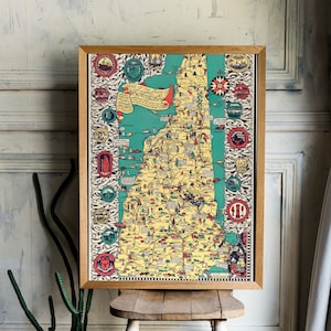 Old Map of New Hampshire Illustrated with Points of Interest Downloadable Printable High-Res 300 DPI Digital Download