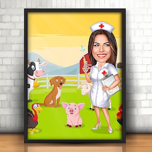 Veterinarian Caricature Personalized Cartoon For Animal Lover Custom Funny Portrait For Veterinarian Doctor Ideal Present Unique Gift