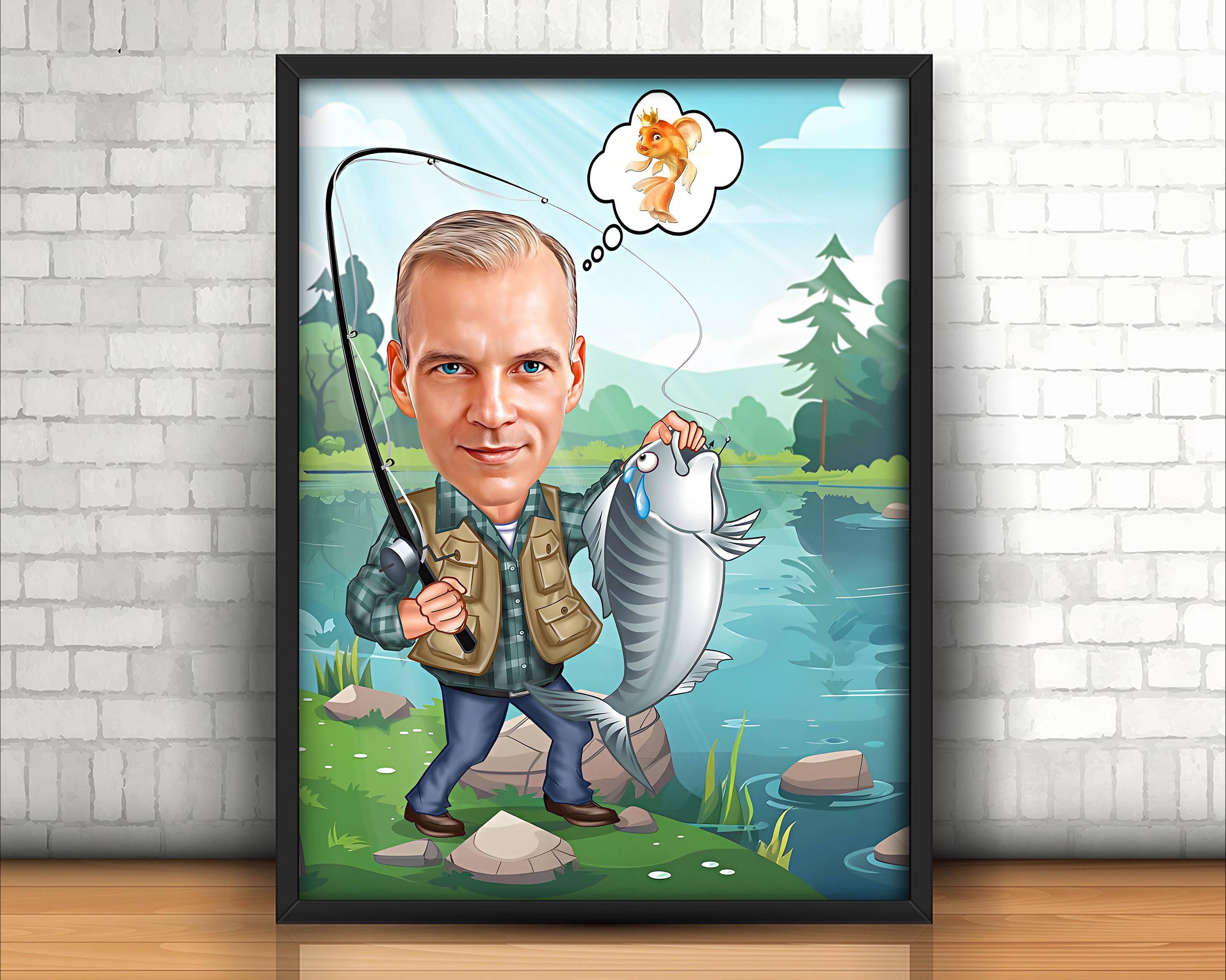 Fisherman Caricature, Cartoon From Photo, Personalized Cartoon for ...