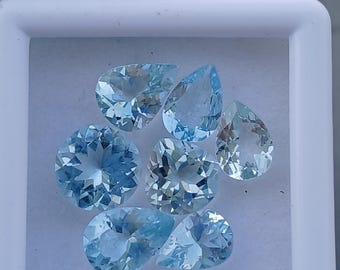 Faceted Aquamarine Gemstone Lot: Mix Cut, Blue-Green, 5.70 ct (7 Pieces)