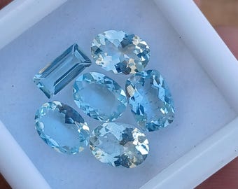 Faceted Aquamarine Gemstone Lot: Mix Cut, Blue-Green, Jewelry Making