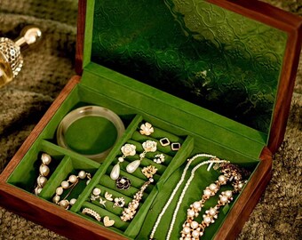 Vintage Haitang flower glass lid Jewelry Box,Solid Wood Jewellery Holder Storage Organizer,Jewelry Case for Earring Bracelet Ring Necklace