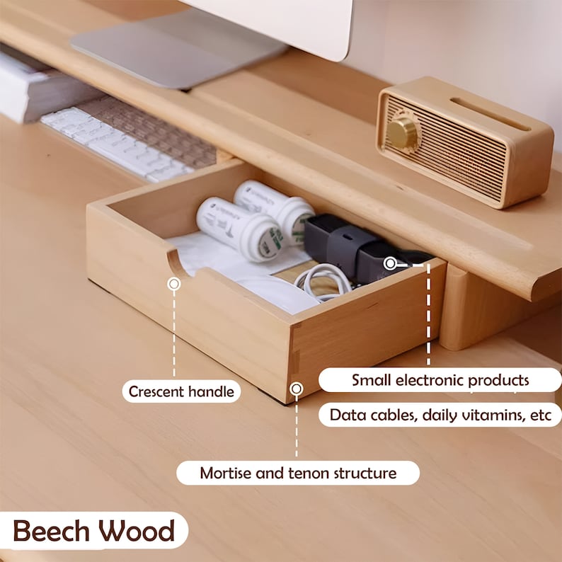 Custom Solid Wood Desk Shelf Monitor Stand with drawer storage, Desk Monitor Riser, Office Desk, Monitor Shelf wooden, Gift for Him image 3