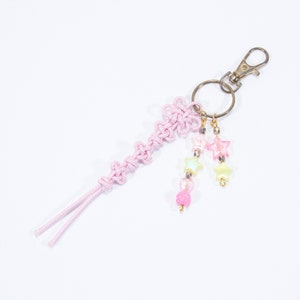 Light Pink Flower Star Maedeup Keychain Charm | Limited Edition & Handmade Macrame Knot Accessory