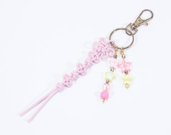 Light Pink Flower Star Maedeup Keychain Charm | Limited Edition & Handmade Macrame Knot Accessory