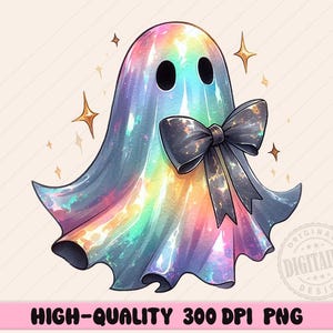Retro Disco Iridescent Ghost Sublimation PNG Cute Disco Ghost PNG Retro Cute Ghost PNG Glitter Ghost Adorable Ghost Png Spooky Vibes Png