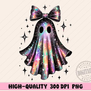 Retro Disco Iridescent Ghost Sublimation PNG Cute Disco Ghost PNG Retro Cute Ghost PNG Glitter Ghost Adorable Ghost Png Spooky Vibes Png