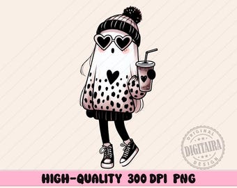 Söt spöke som dricker kaffe png, spöke-iskaffe png, Halloween-spöke png, spöke png, läskig png, iskaffe halloween png, läskig png