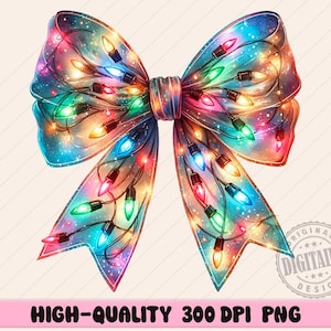 Christmas Light Bow, Trendy Christmas Bow Png, Holiday Spirit Design Christmas Sublimation, Girly Bow Design, Light Bow Christmas Design