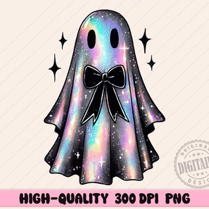Retro Disco Iridescent Ghost Sublimation PNG Cute Disco Ghost PNG Retro Cute Ghost PNG Glitter Ghost Adorable Ghost Png Spooky Vibes Png